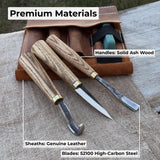 3-piece spoon carving tool set with sharpening board and leather case by Sharky Forged Steel Tools