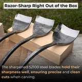 3-Piece Spoon Short Bent Gouge Set with hand-forged carbon steel blades and ash wood handles
