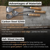 3-Piece Spoon Short Bent Gouge Set with hand-forged carbon steel blades and ash wood handles
