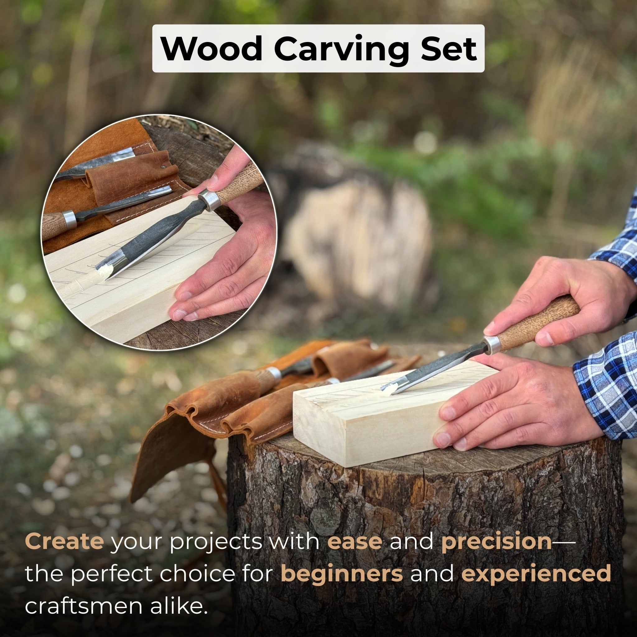 3-Piece Straight Rounded Chisel Set with ash wood handles and carbon steel blades