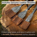 3-piece hand-forged timber framing rounded chisel set with ash handles and steel blades