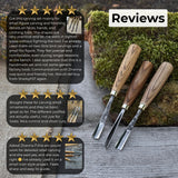3-piece wood carving chisel and gouge set with ash wood handles and forged steel blades