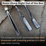 3-piece wood carving chisel and gouge set with ash wood handles and forged steel blades