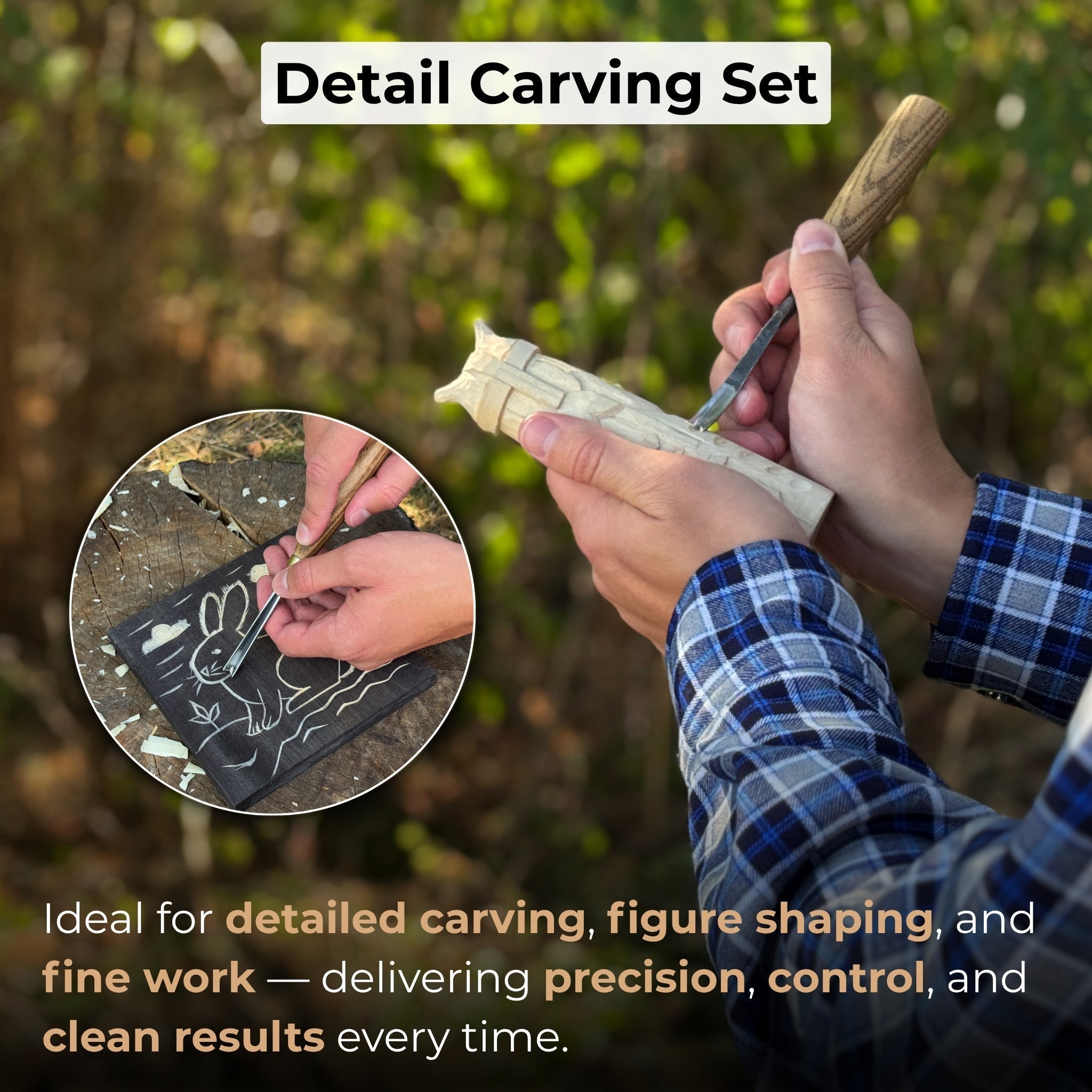 3-piece wood carving chisel and gouge set with ash wood handles and forged steel blades