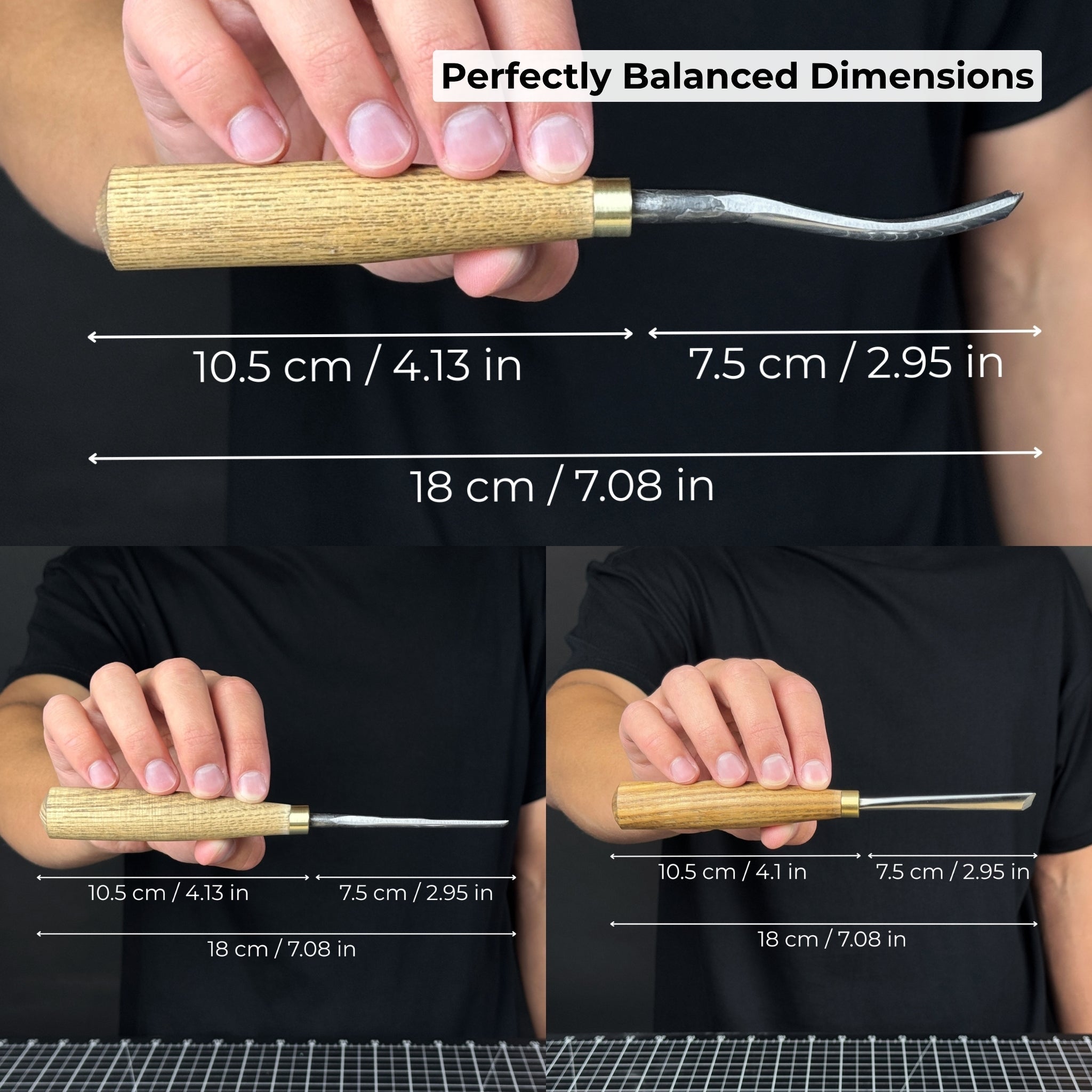3-piece wood carving chisel and gouge set with ash wood handles and forged steel blades