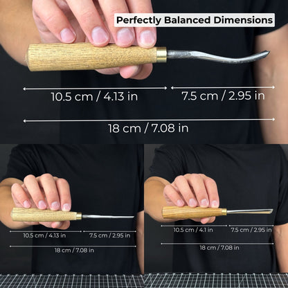 3-piece wood carving chisel and gouge set with ash wood handles and forged steel blades