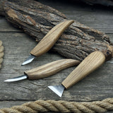 3-Piece Wood Carving Knife Set with hand-forged blades and ash wood handles
