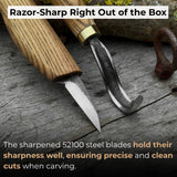 3-piece wood carving knife set with whittling knife, hook knife, and leather strop by Sharky Forged Steel Tools