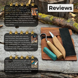 3-piece wood carving knife set with whittling knife, hook knife, and leather strop by Sharky Forged Steel Tools
