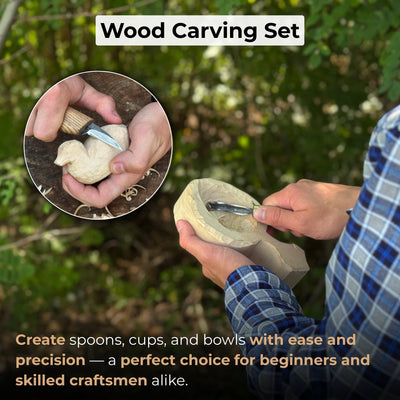 3-piece wood carving knife set with whittling knife, hook knife, and leather strop by Sharky Forged Steel Tools