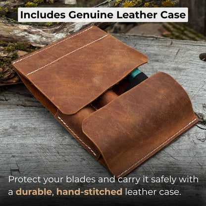 3-piece wood carving knife set with whittling knife, hook knife, and leather strop by Sharky Forged Steel Tools