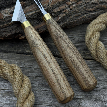 3-piece wood carving tool set with leather strop including chip carving knife and V-parting chisel