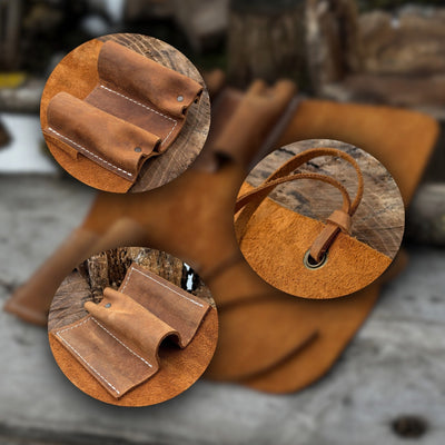 Handmade 3 Pocket Leather Tool Roll made from genuine Crazy Horse leather by Sharky Forged Steel Tools