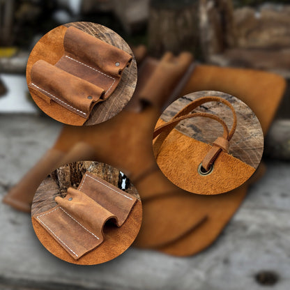 Handmade 3 Pocket Leather Tool Roll made from genuine Crazy Horse leather by Sharky Forged Steel Tools