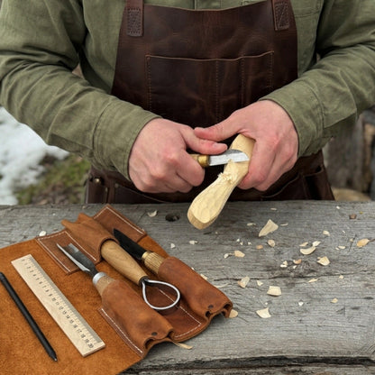 Handmade 3 Pocket Leather Tool Roll made from genuine Crazy Horse leather by Sharky Forged Steel Tools