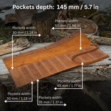 Handmade 10 Pocket Leather Chisel Roll by Sharky Forged Steel Tools showing rugged Crazy Horse leather with tools inside