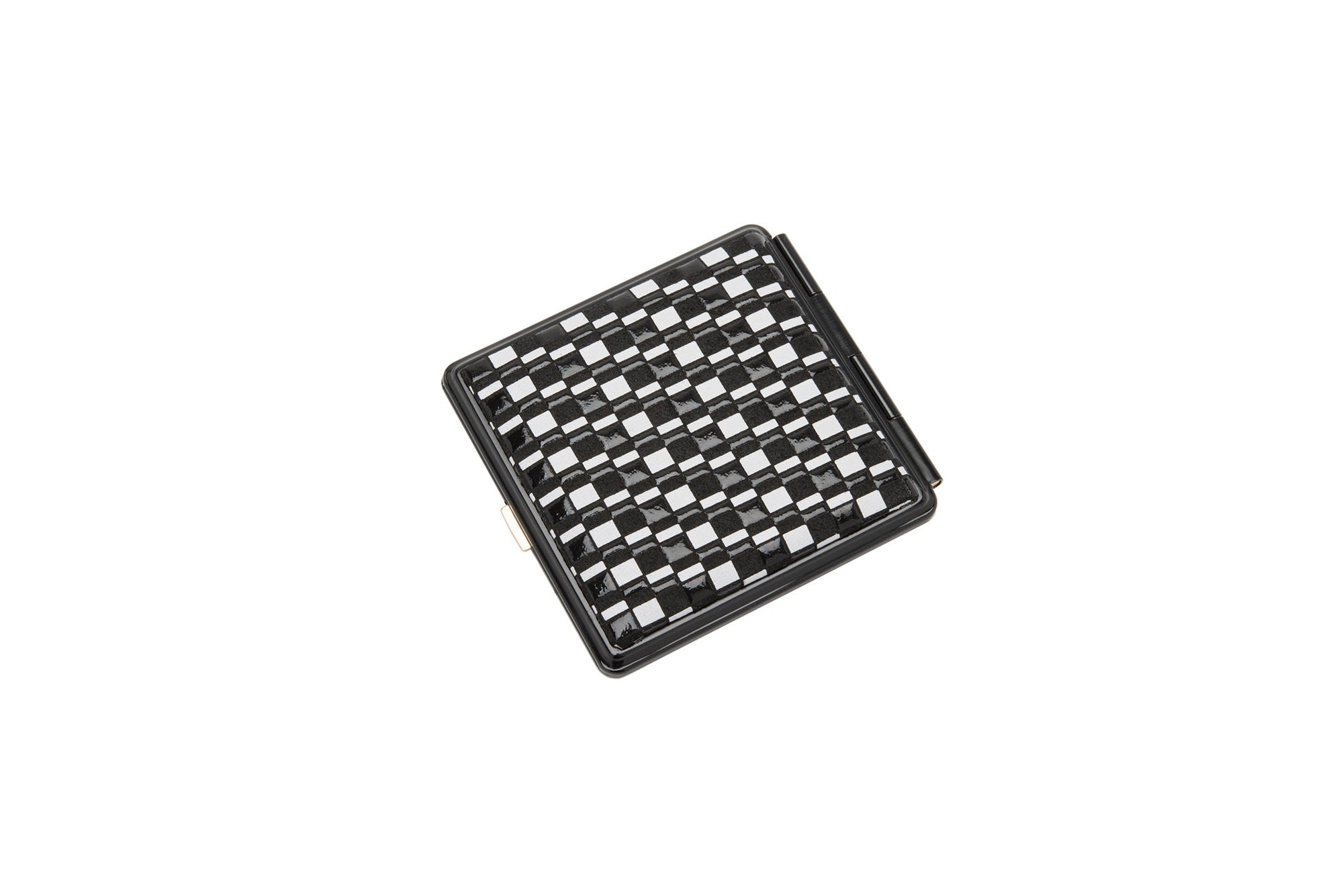 Compact double-faced Mirror Rippleal with black and white ripple pattern and deer skin cover