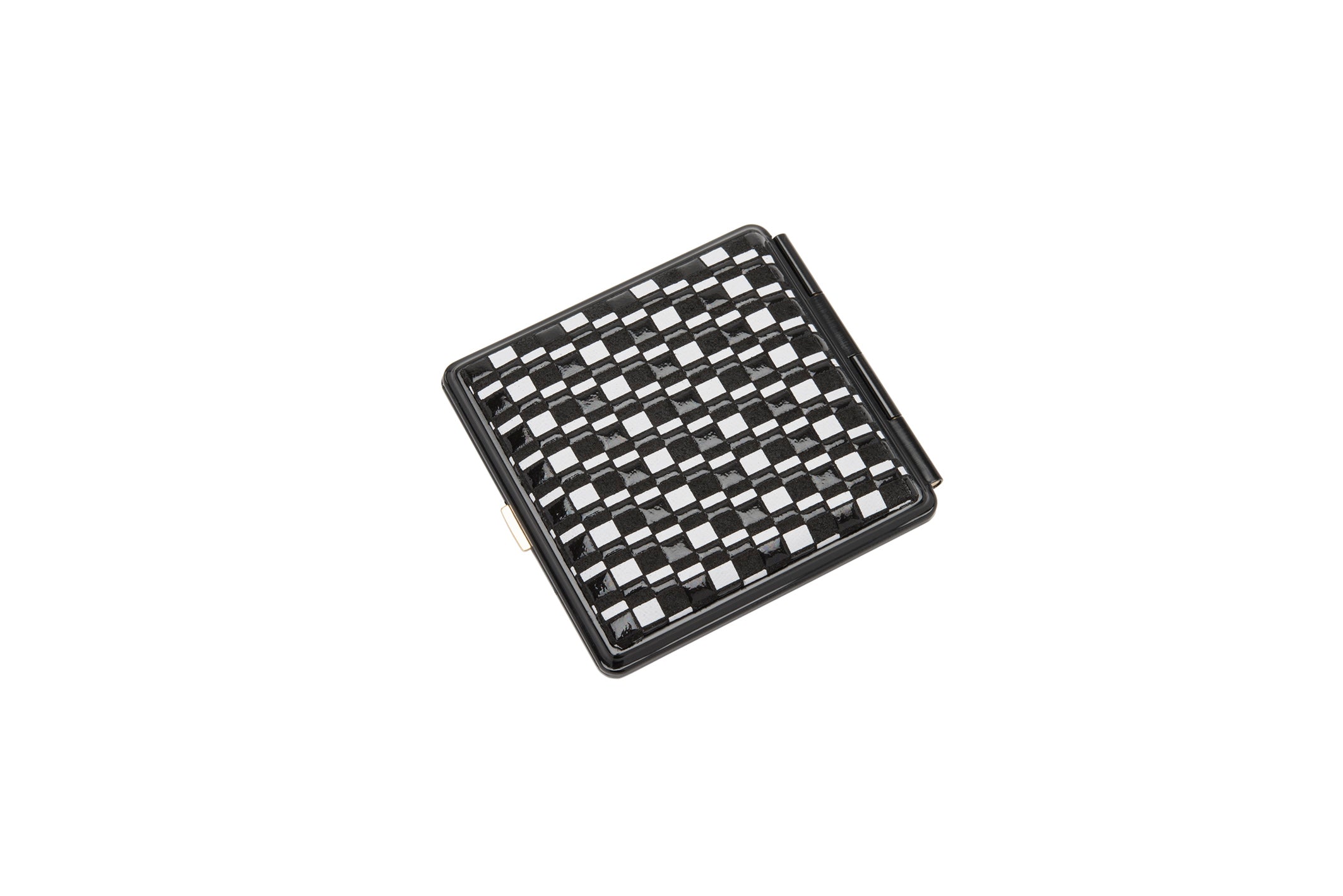 Compact double-faced Mirror Rippleal with black and white ripple pattern and deer skin cover