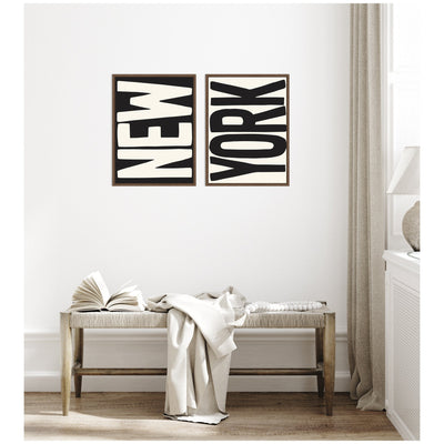 New York Set Print Travel City Typography Black and White 2 Piece Framed Canvas Wall Art Set by Lucky Guava