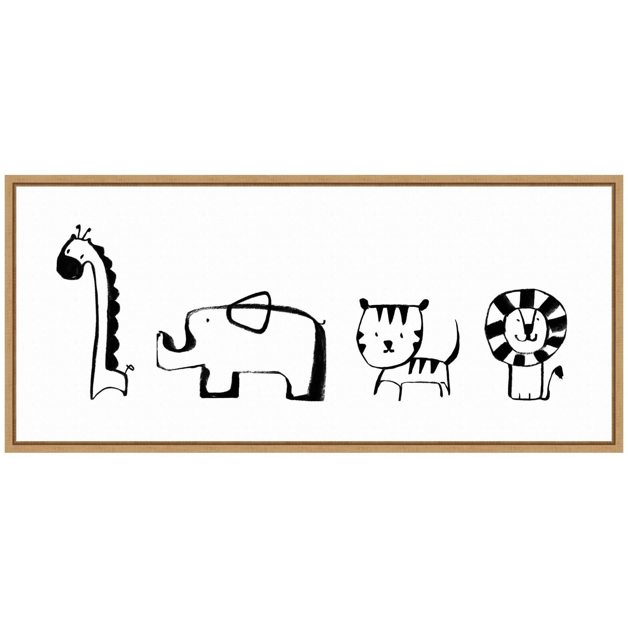 Sylvie Minimalist Giraffe Elephant Tiger and Lion Sketch Framed Canvas by Teju Reval