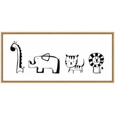 Sylvie Minimalist Giraffe Elephant Tiger and Lion Sketch Framed Canvas by Teju Reval
