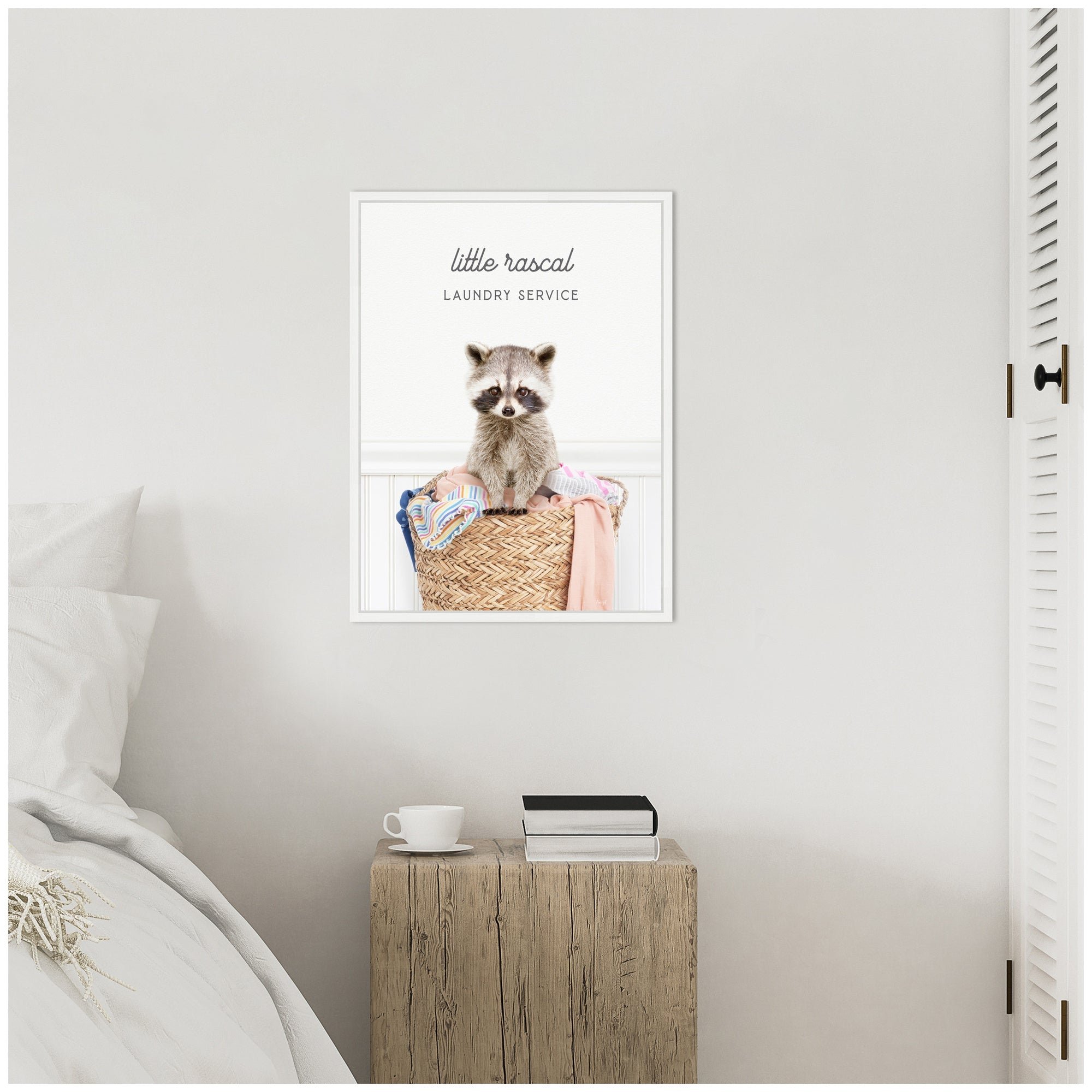 Sylvie Raccoon Little Rascal Laundry Service Framed Canvas by Amy Peterson