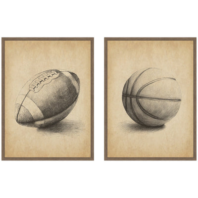 Vintage Football & Basketball 2 Piece Framed Canvas Wall Art Set by The Creative Bunch Studio