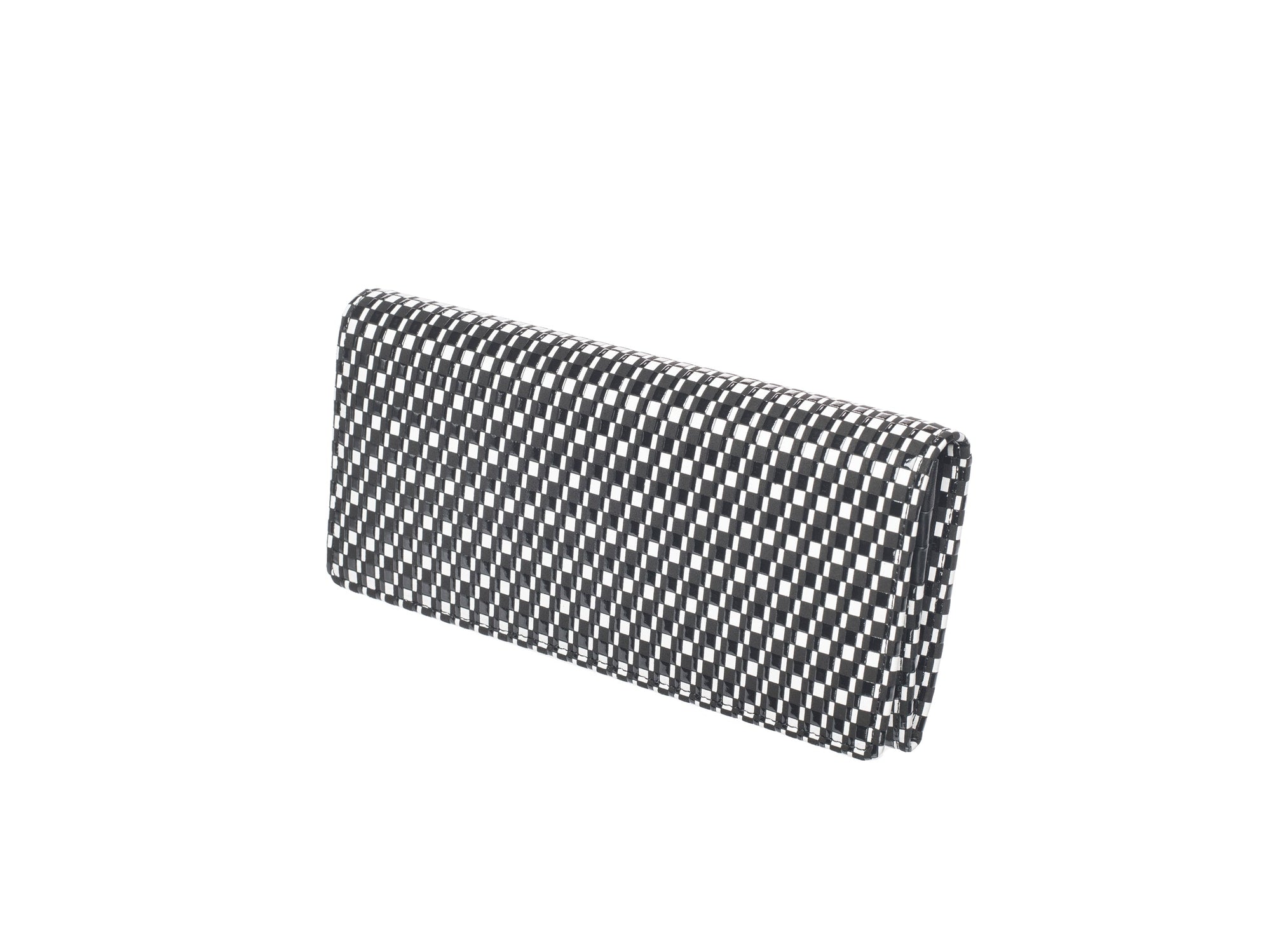 Long Wallet - Rippleal in black and white ripple pattern showing snap closure and leather texture