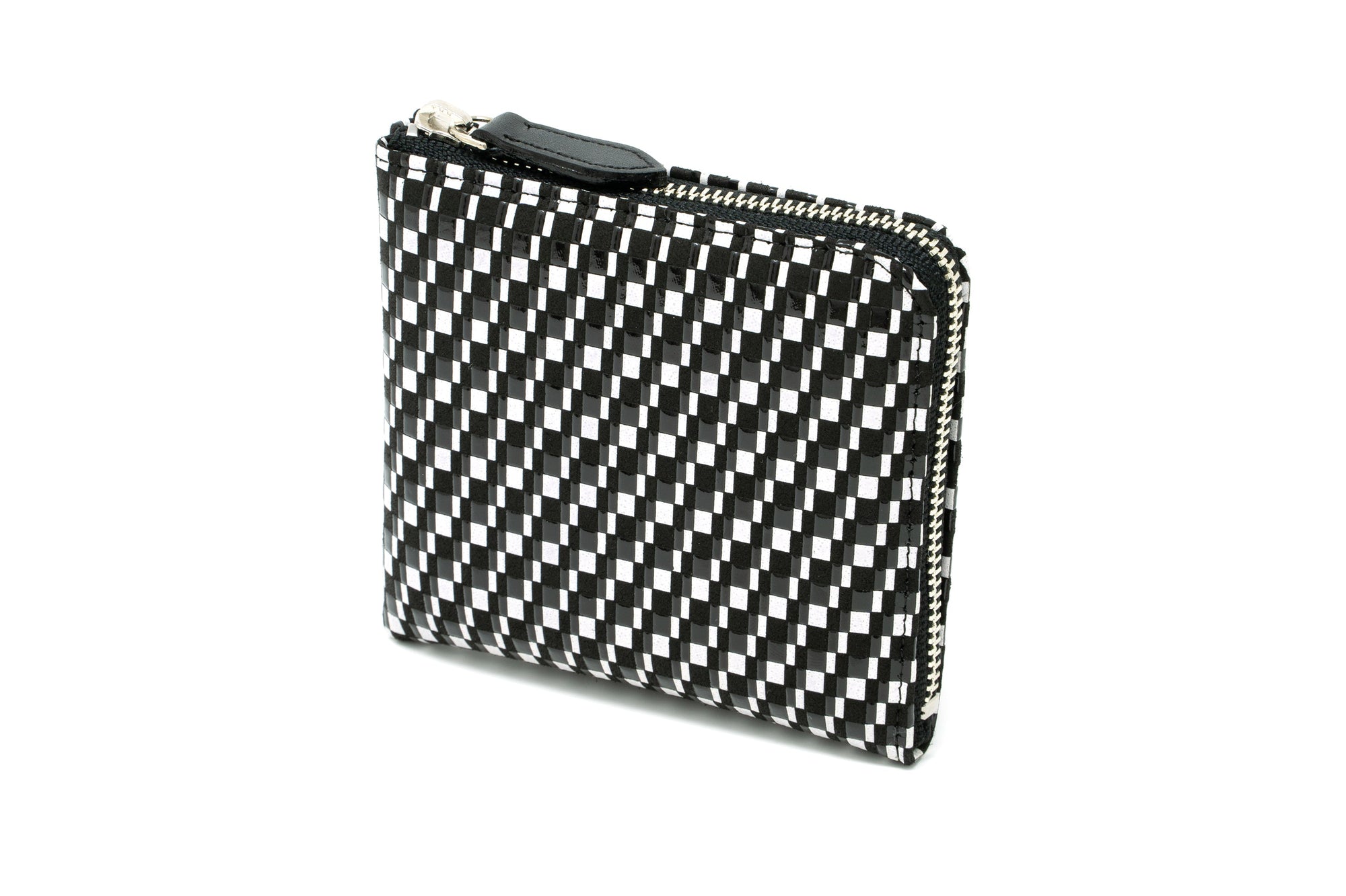 Zipped Coin Purse (Large) Rippleal pattern black and white view closed and open showing interior pockets