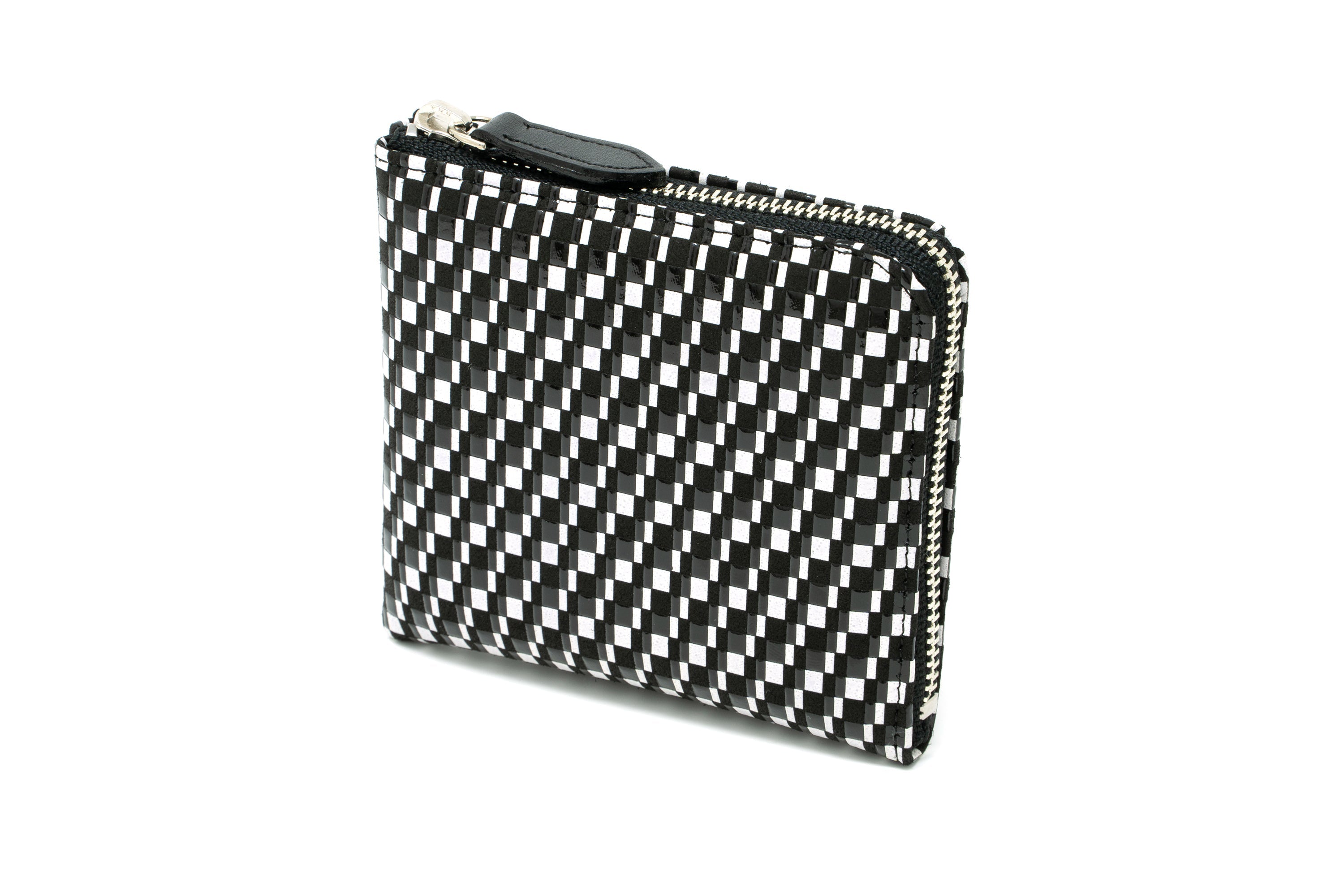 Zipped Coin Purse (Large) Rippleal pattern black and white view closed and open showing interior pockets