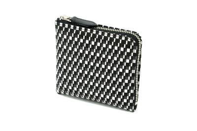 Zipped Coin Purse (Large) Rippleal pattern black and white view closed and open showing interior pockets