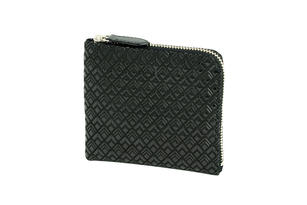 Black Inden Zipped Coin Purse Large Diamond Frame showing exterior and interior pockets
