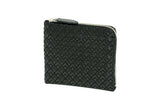 Black Inden Zipped Coin Purse Large Diamond Frame showing exterior and interior pockets