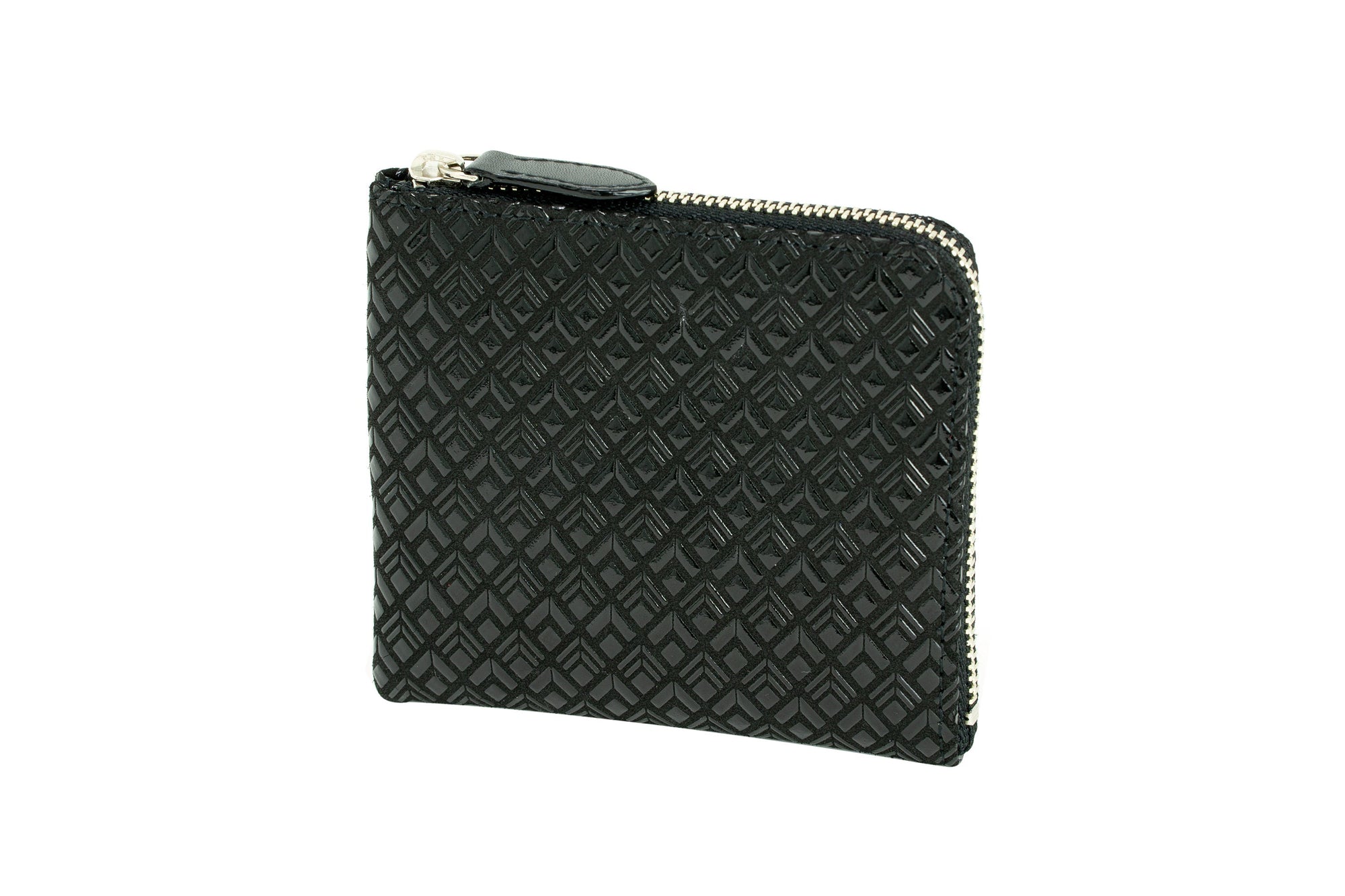 Black Inden Zipped Coin Purse Large Diamond Frame showing exterior and interior pockets