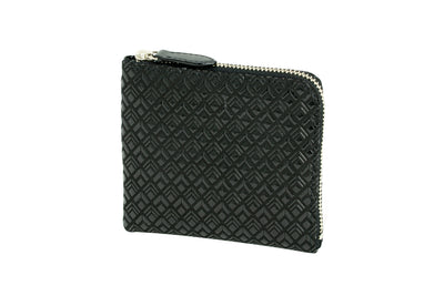 Black Inden Zipped Coin Purse Large Diamond Frame showing exterior and interior pockets