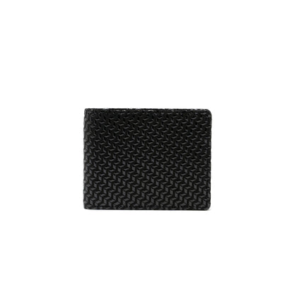 Men's Folded Wallet Narrow Type Chevron-S in black leather with Chevron pattern