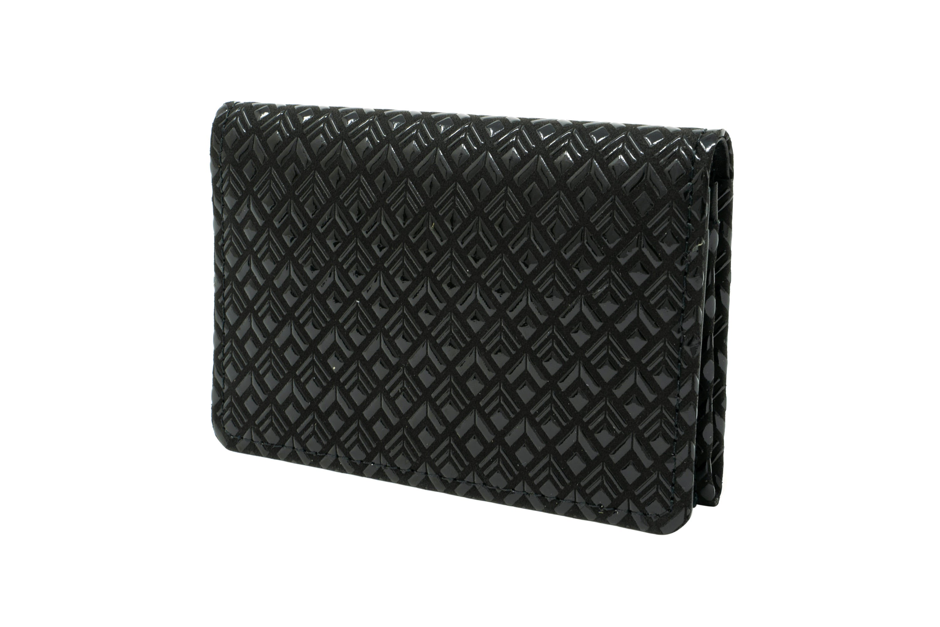 Business Card Case - Diamond Frame by Inden in Black x Black color showing embossed diamond leather pattern and slim profile
