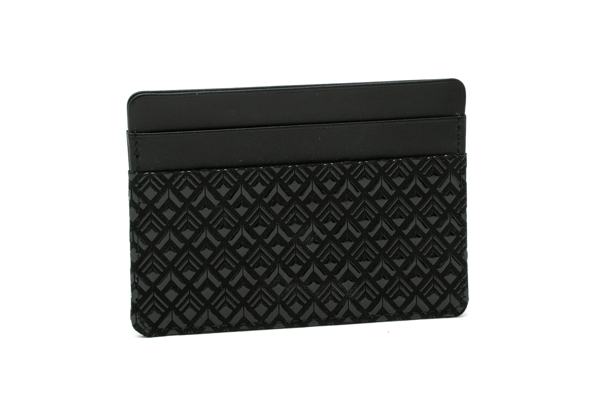 Black x Black Card Case - Diamond Frame by Inden showing smooth lacquered leather and diamond pattern