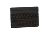 Slim card case with a black leather top and a dark patterned bottom featuring diamond shapes, shown flat against a white background.