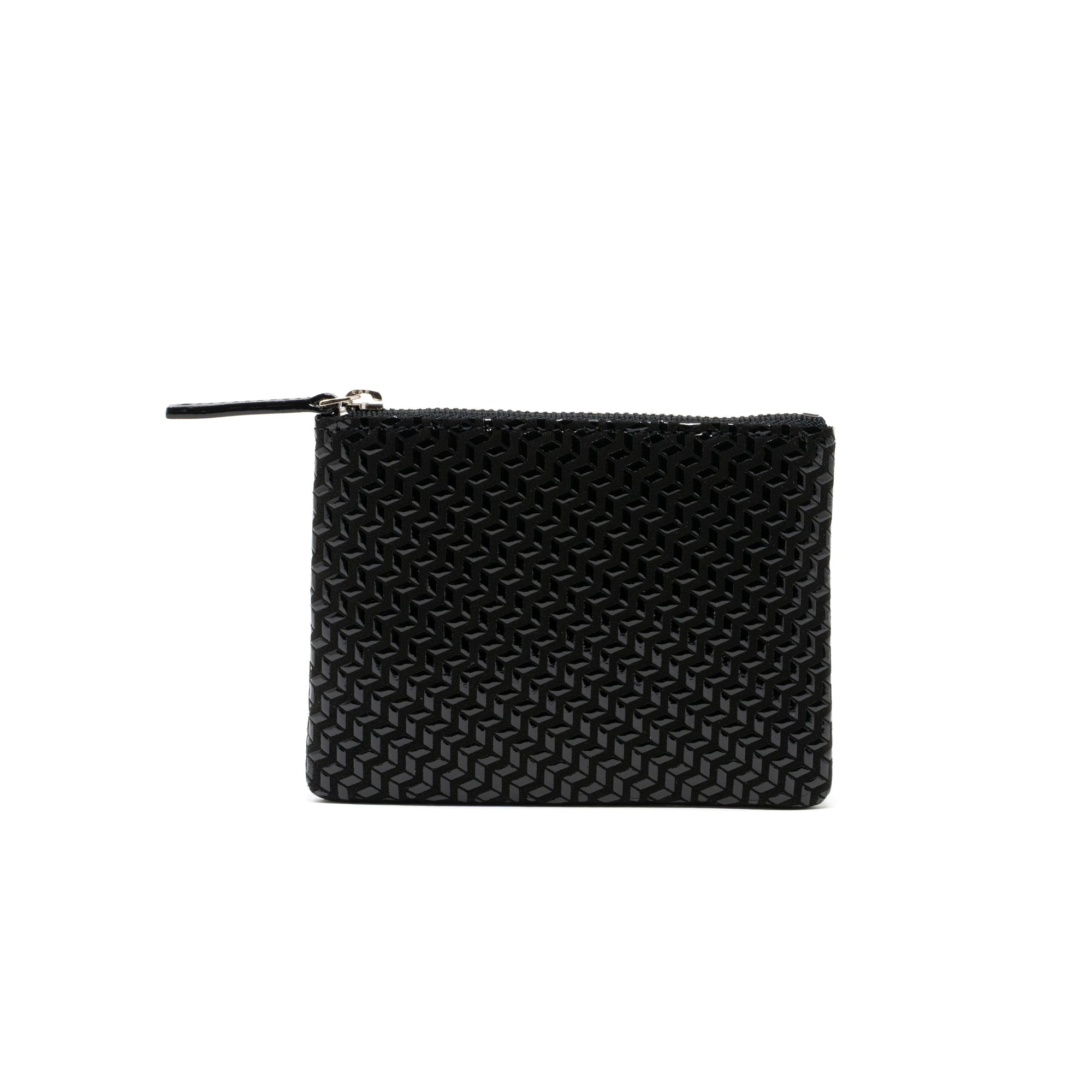 Inden Key Case (Large) - Chevron-S in Black x Black showing zipper and chevron pattern detail