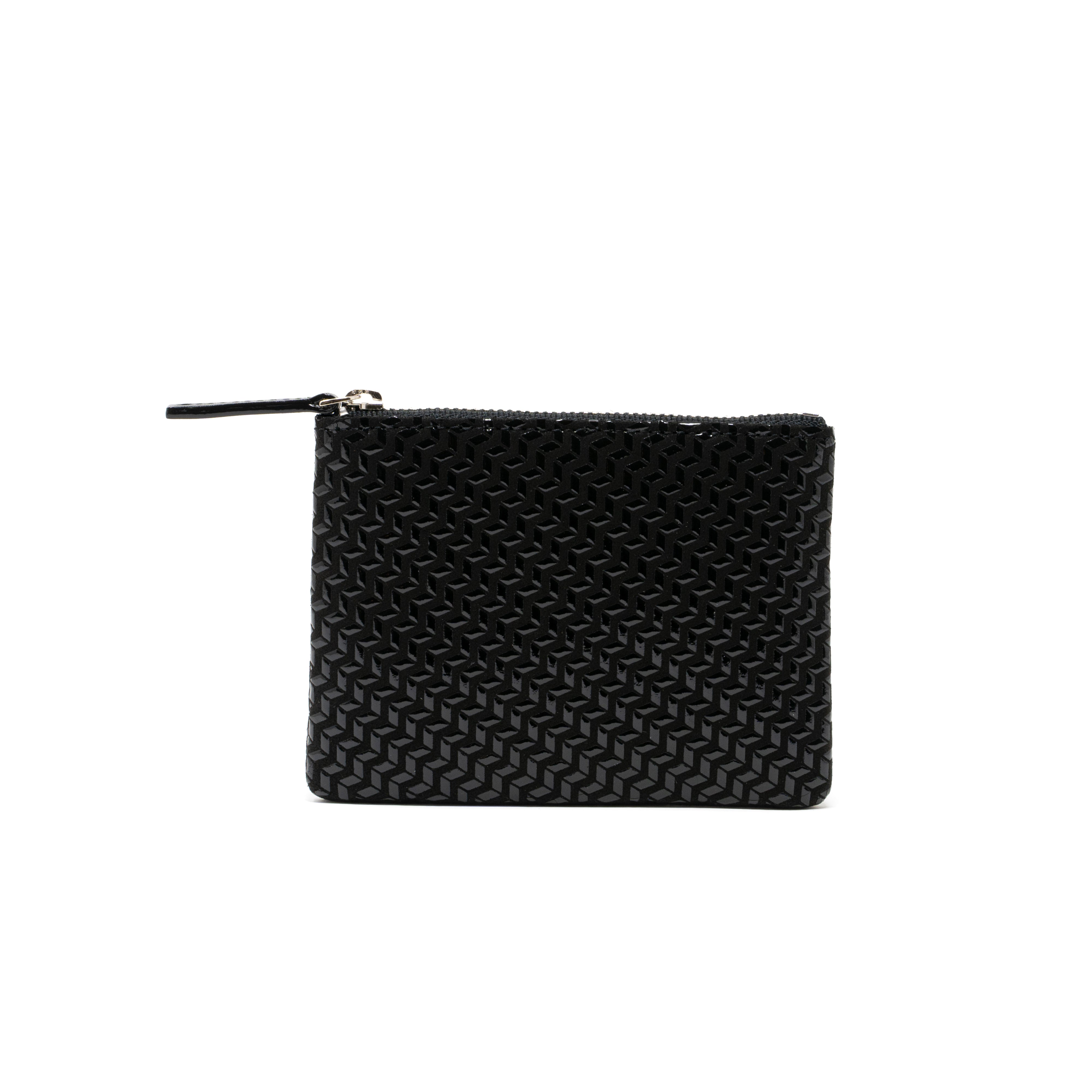 Inden Key Case (Large) - Chevron-S in Black x Black showing zipper and chevron pattern detail