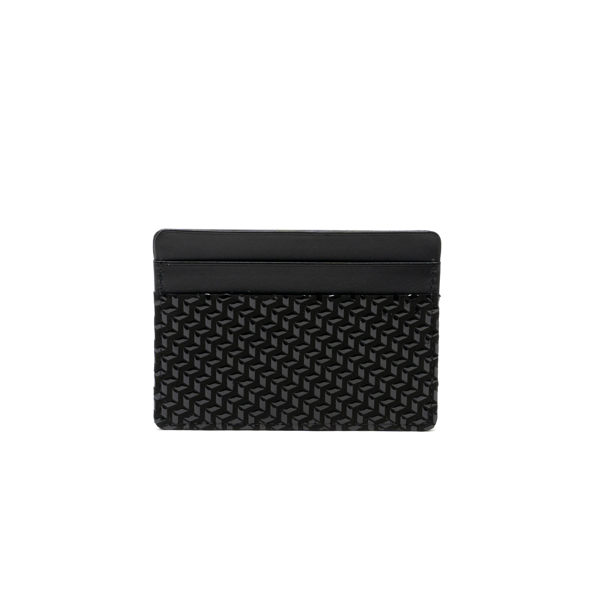 Black x Ivory Card Case Chevron-S by Inden, showing chevron pattern and lacquered deer skin leather