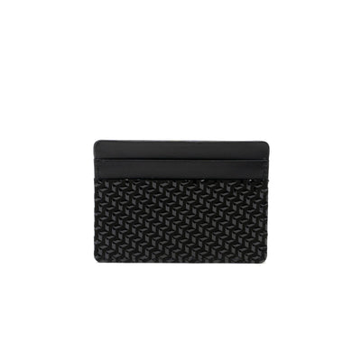 Black x Ivory Card Case Chevron-S by Inden, showing chevron pattern and lacquered deer skin leather