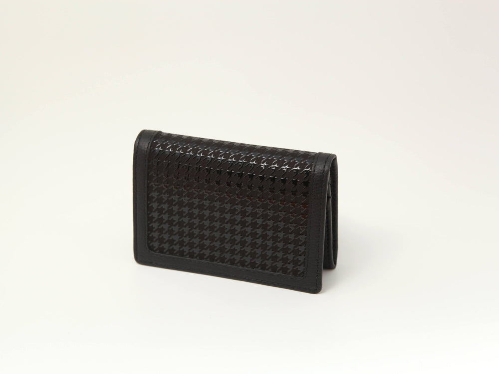 Business Card Case H-23 (HAYATO) in Black x Black with houndstooth lacquer pattern and leather interior by Inden