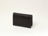 Business Card Case H-23 (HAYATO) in Black x Black with houndstooth lacquer pattern and leather interior by Inden