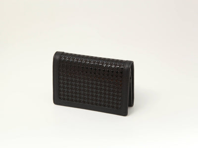 Business Card Case H-23 (HAYATO) in Black x Black with houndstooth lacquer pattern and leather interior by Inden