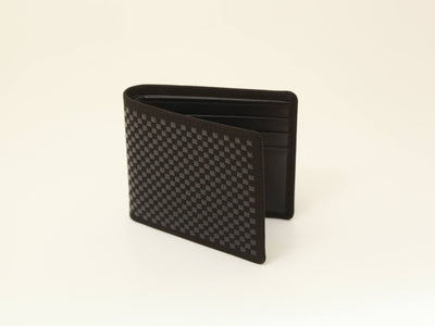 Black x Black INISHIE Folded Wallet I showing folded design and textured leather