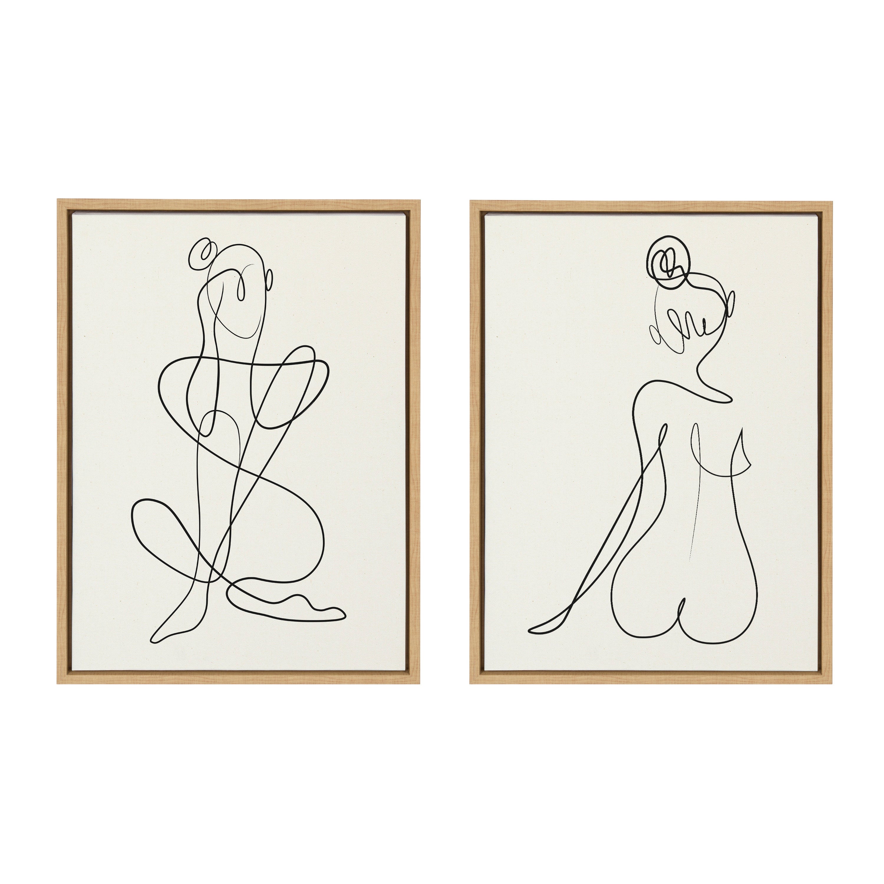 Sylvie Thinking of You Line Art and Sitting Beauty Framed Canvas Set by kateandlaurel - product image 10 for Resin Society