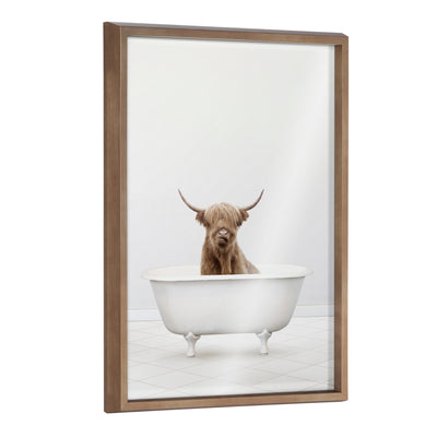 Blake Highland Cow Solo Bathtub Framed Printed Glass by Amy Peterson Art Studio