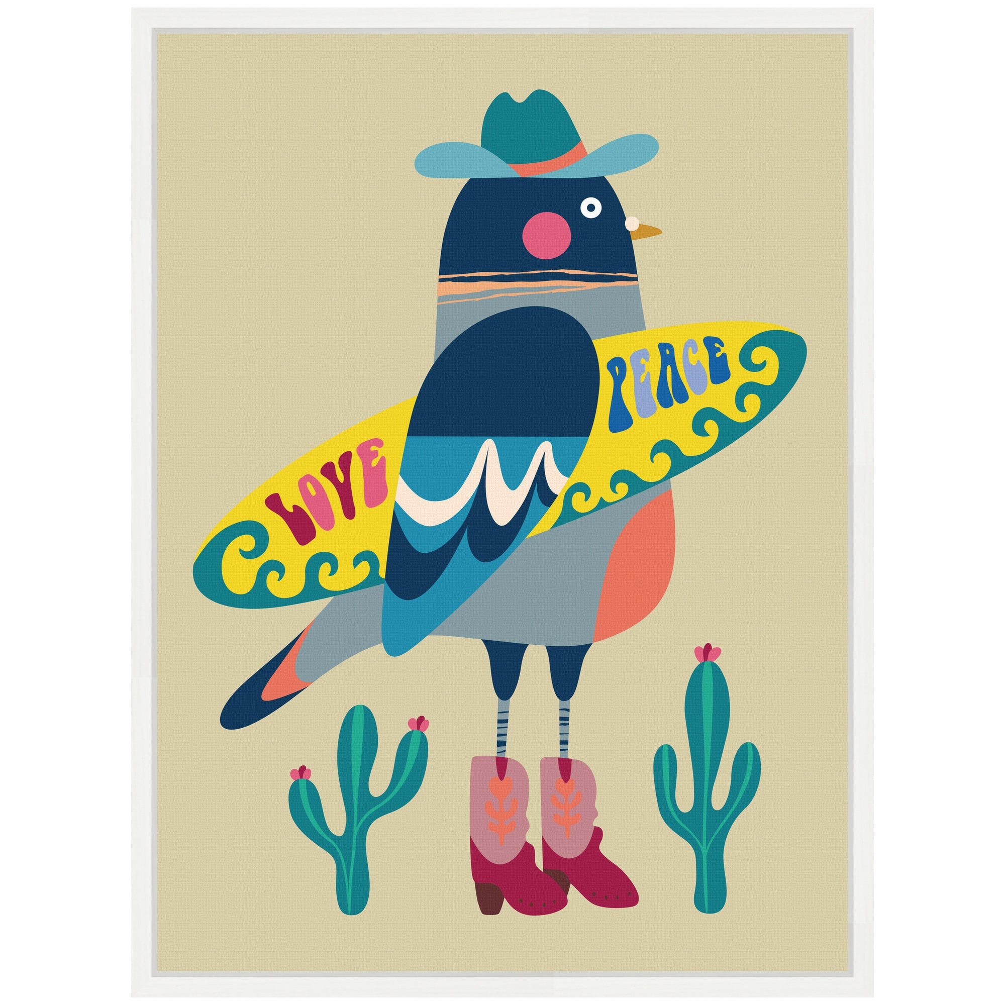 Sylvie Surfer Pigeon Framed Canvas by Rachel Lee